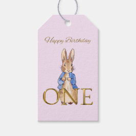 Etiquetas Para Regalos Conejo clásico con chaqueta azul Cumpleaños Primer
