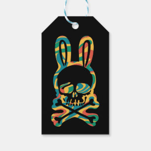Etiquetas Para Regalos Conejo de Pascua Retro Tie Dye Conejo Calavera Cru