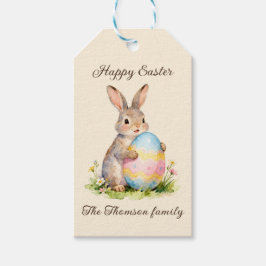 Etiquetas Para Regalos Conejo de Pascua Vintage Feliz Pascua con familia 
