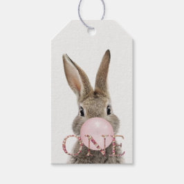 Etiquetas Para Regalos Conejo de primer cumpleaños soplando chicle rosa