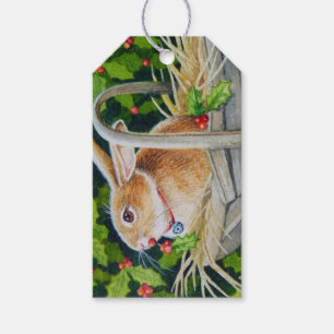 Etiquetas Para Regalos Conejo en cesta con arte acuático Holly Sprigs
