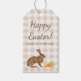Etiquetas Para Regalos Conejo liebre marrón y zanahorias Feliz Pascua bei