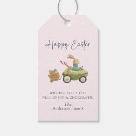 Etiquetas Para Regalos Conejo Lindo Acuarela, Feliz Pascua Rosa