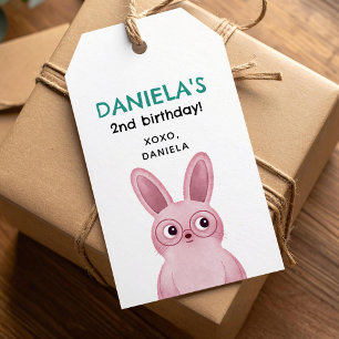 Etiquetas Para Regalos Conejo rosa con fiesta de cumpleaños de gafas para