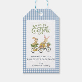 Etiquetas Para Regalos Conejos de Acuarela, Feliz Pascua de Gingham Adora
