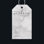 Etiquetas Para Regalos Consejos y deseos de Boda de escritura moderna<br><div class="desc">Añada un toque personal a su boda con un consejo moderno del boda de guiones y tarjeta de identificación de deseos. Esta tarjeta de consejo incluye el título "Palabras de sabiduría" con detalles en escritura gris y estilo de fuente sans serif sobre fondo de mármol blanco. Perfecto para boda, ducha...</div>