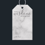 Etiquetas Para Regalos Consejos y deseos de Boda de escritura moderna<br><div class="desc">Añada un toque personal a su boda con un consejo moderno del boda de guiones y tarjeta de identificación de deseos. Esta tarjeta de consejo incluye el título "Palabras de sabiduría" con detalles en escritura gris y estilo de fuente sans serif sobre fondo de mármol blanco. Perfecto para boda, ducha...</div>