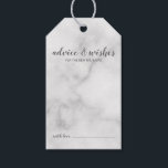 Etiquetas Para Regalos Consejos y deseos de los Bodas de guiones modernos<br><div class="desc">Consejos de Boda de guiones modernos y tarjetas de etiquetas Wshes White Marble con título en letra de escritura moderna gris con detalles en letra gris sans serif moderna sobre fondo de mármol blanco.</div>