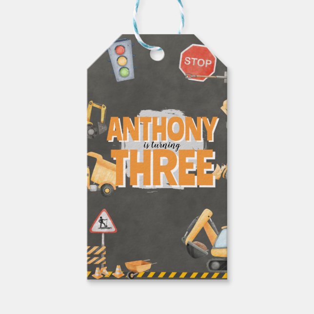 Etiquetas Para Regalos Construction Birthday Invitation (Anverso)