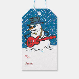 Etiquetas Para Regalos Cool Snowman tocando una guitarra