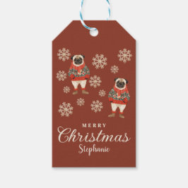 Etiquetas Para Regalos Copas de nieve Terracotta Pug Navidades de perro