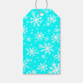 Etiquetas Para Regalos Copo de nieve blancos sobre azul acuático