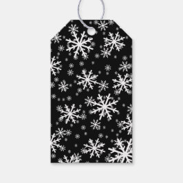 Etiquetas Para Regalos Copo de nieve blancos sobre negro