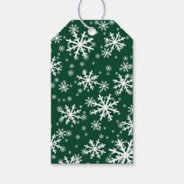 Etiquetas Para Regalos Copo de nieve blancos sobre verde oscuro Evergreen