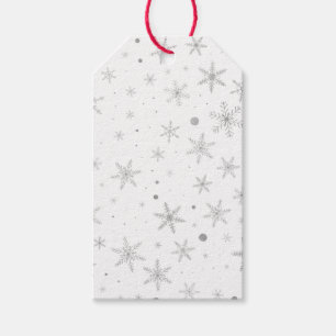 Etiquetas Para Regalos Copo de nieve del centelleo - gris y Blanco de