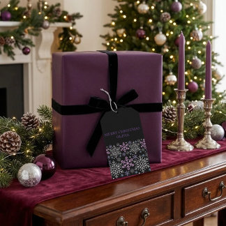 Etiquetas Para Regalos Copo de nieve Navidad Morado Plateado