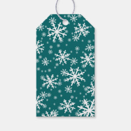 Etiquetas Para Regalos Copos de nieve blancos sobre azul acuático oscuro
