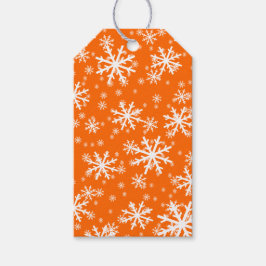 Etiquetas Para Regalos Copos de nieve blancos sobre naranja
