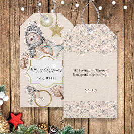 Etiquetas Para Regalos Copos de nieve de invierno Acuarela Dorado