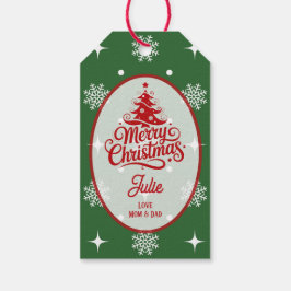 Etiquetas Para Regalos Copos de nieve Navidad Hunter Verde