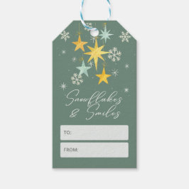 Etiquetas Para Regalos Copos de nieve y sonrisas | Navidad verde y amaril