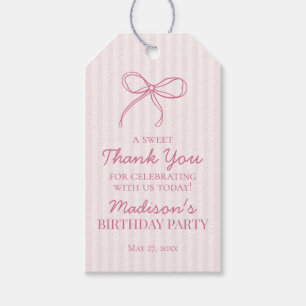 Etiquetas Para Regalos Coqueta rosa Bow Pastel Favor de cumpleaños a raya