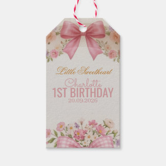 Etiquetas Para Regalos Coquette Floral Pink Bow Cumpleaños 1 Personalizad
