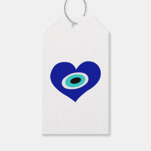 Etiquetas Para Regalos Corazón Azul Encanto Afortunado, Ojo Malvado Símbo
