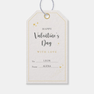 Etiquetas Para Regalos Corazón Dorado Minimalista con Destellos para el D