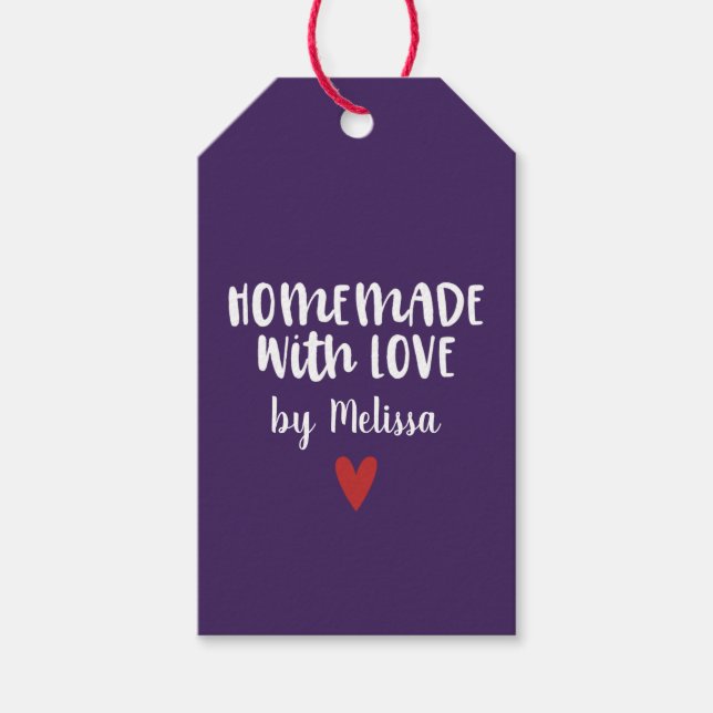 Etiquetas Para Regalos Corazón Morado Personalizado Hecho en Casa con Amo (Anverso)