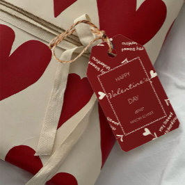 Etiquetas Para Regalos Corazones de guión crema sobre patrón de San Valen