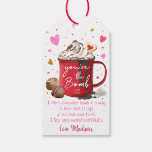 Etiquetas Para Regalos Corazones de oro rosados de la bomba de chocolate 
