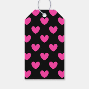 Etiquetas Para Regalos Corazones de polka rosa fucsia en negro