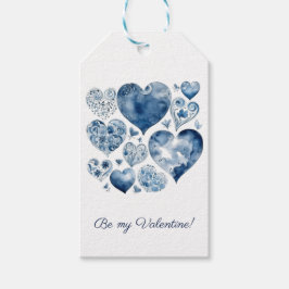 Etiquetas Para Regalos Corazones en azul Delft, valentina, personalizable