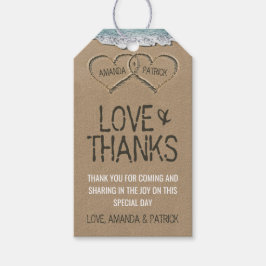 Etiquetas Para Regalos Corazones en la costa de arena Boda Gracias