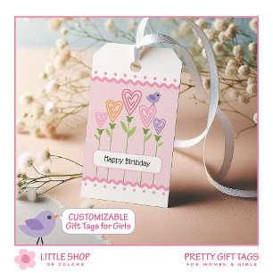 Etiquetas Para Regalos Corazones Florales Rosados Cumpleaños