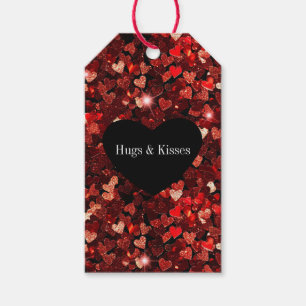 Etiquetas Para Regalos Corazones Purpurinas rojos de Borgoña