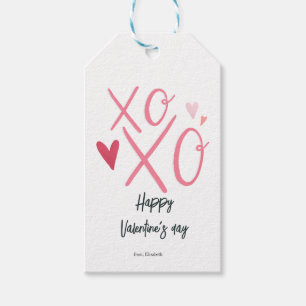 Etiquetas Para Regalos Corazones rosados "XOXO" Feliz día de San Valentín