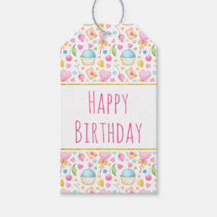 Etiquetas Para Regalos Corazones y muffins Delightful Watercolor Pattern