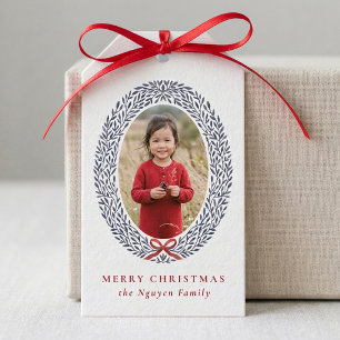 Etiquetas Para Regalos Corona de Acuarela Elegante con Lazo de Navidad Fo