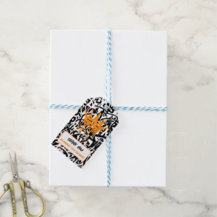 Etiquetas Para Regalos Corona de grafiti negra y naranja Gracias Cumpleañ