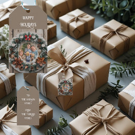 Etiquetas Para Regalos Corona de granja personalizable Navidad familiar