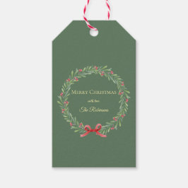 Etiquetas Para Regalos Corona de Navidad botánica con letra moderna