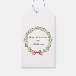Etiquetas Para Regalos Corona de Navidad botánica con letra moderna
