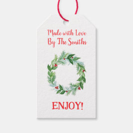 Etiquetas Para Regalos Corona de Navidad de Acuarela de Frutas de Pino HE