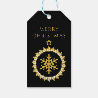 Etiquetas Para Regalos Corona de Navidad Elegante de Oro y Negro Copo de