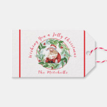 Corona de Navidad en acuarela Santa vintage NOMBRE