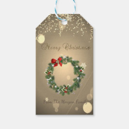 Etiquetas Para Regalos Corona de Navidad festiva, confeti