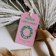 Corona de Navidad rosa verde pintada a mano audaz