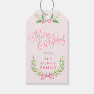 Etiquetas Para Regalos Corona de Navidad rosa y verde